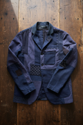 Patchwork Denim Jacket Wooden Flat Lay